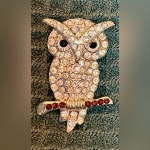 Elegant Silver and Brown Owl Brooch
